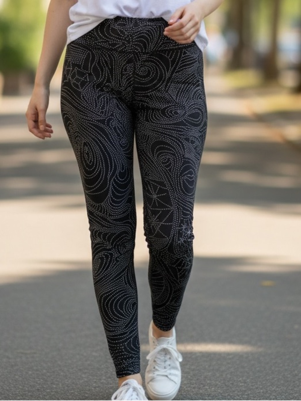 Mossimo Supply Co. Black Leggings with White Dot Swirl Pattern